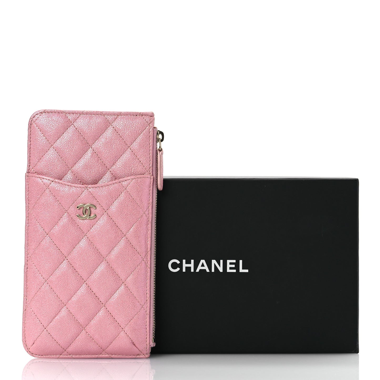 Iridescent Caviar Quilted Classic iPhone Pouch  Rose Pink