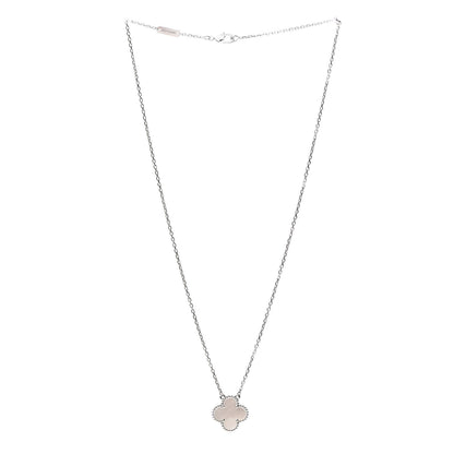 Van Cleef & Arpels 18K White Gold Mother of Pearl Vintage Alhambra Pendant Necklace 3 of 8