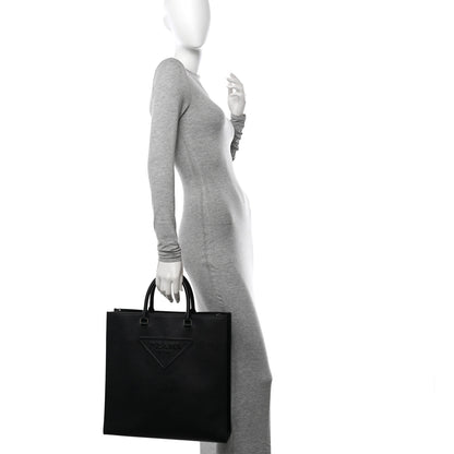 Prada Saffiano Cuir Triangle Logo Embossed Vertical Tote Black 2 of 11