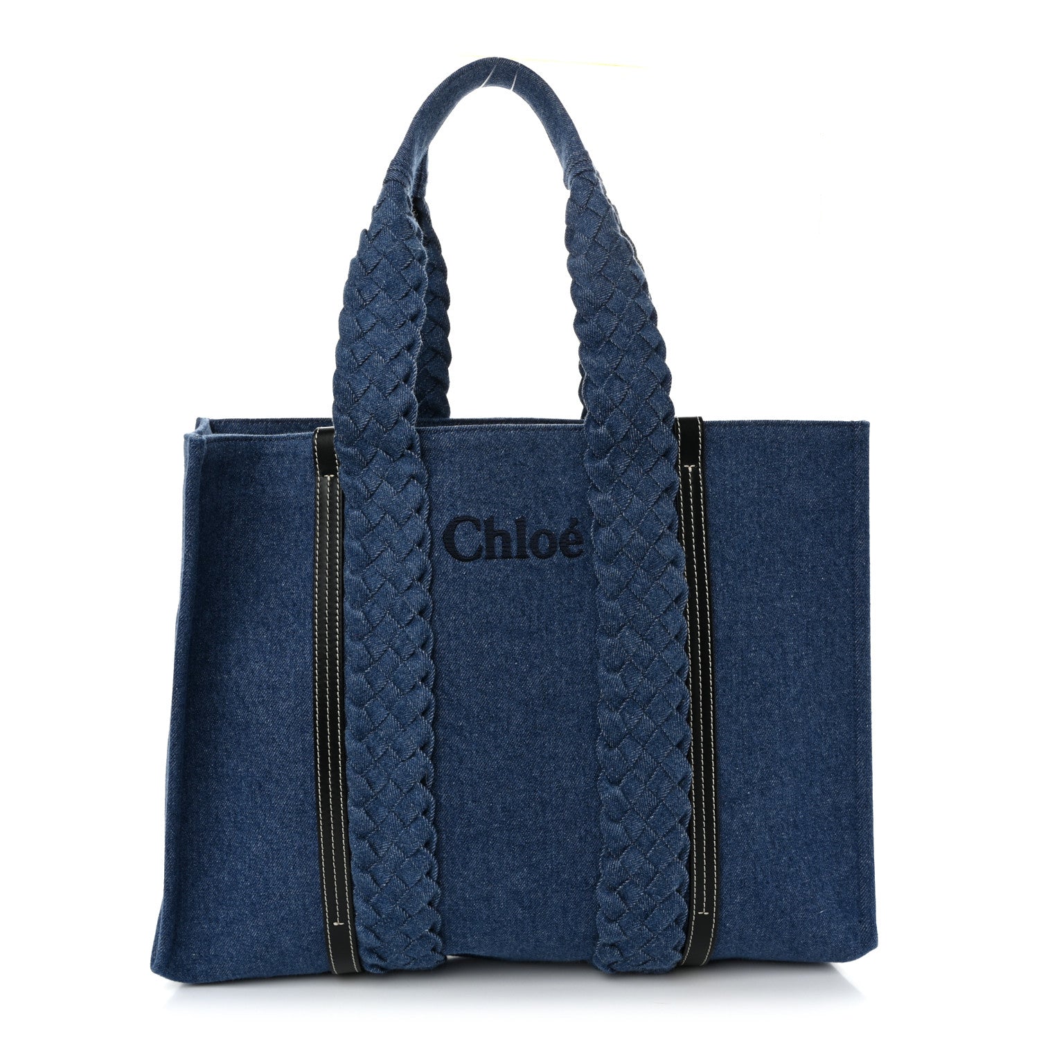 Chloe Denim Calfskin Large Braided Woody Ribbon Tote Blue 1 of 9