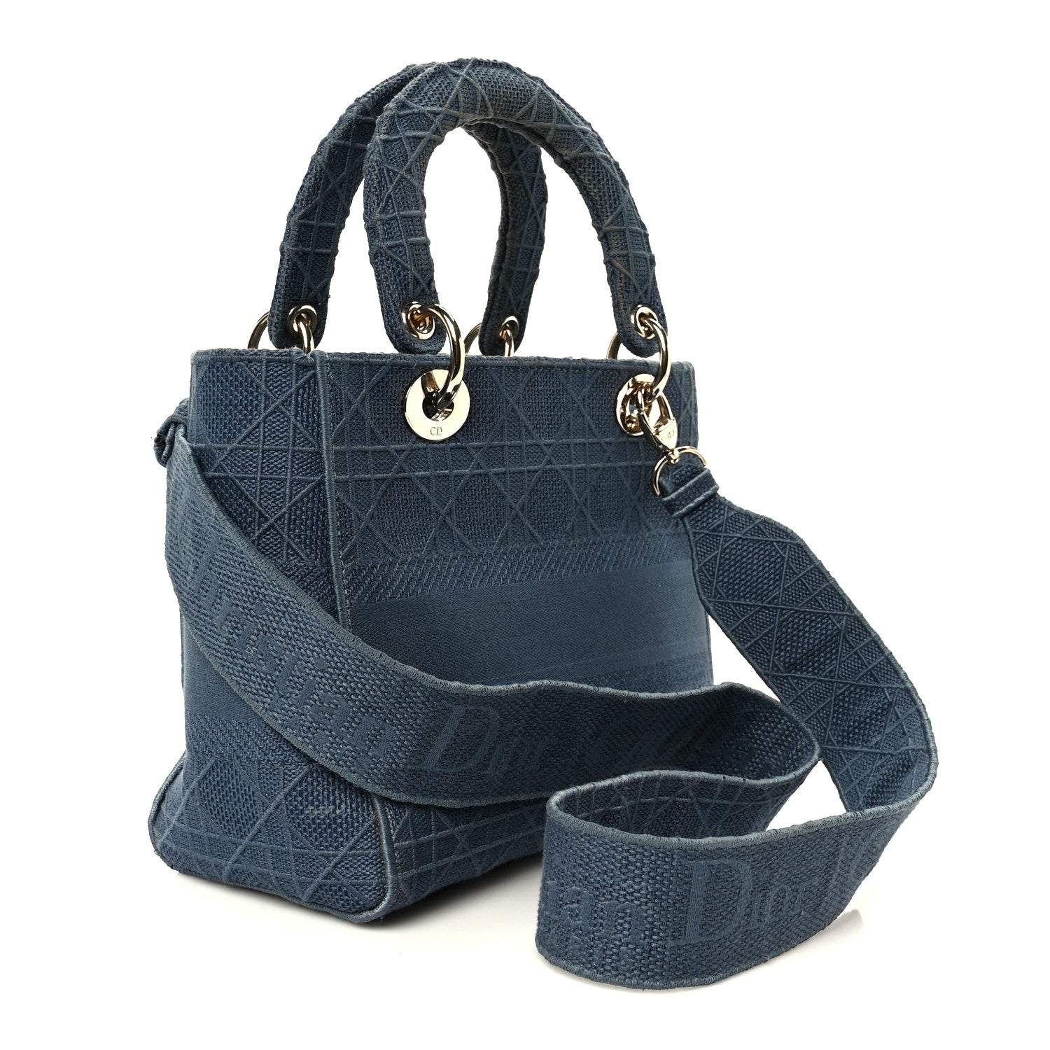 Christian Dior Canvas Embroidered Cannage Medium Lady D-Lite Denim Blue 3 of 10