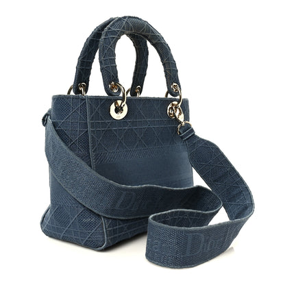 Christian Dior Canvas Embroidered Cannage Medium Lady D-Lite Denim Blue 3 of 10