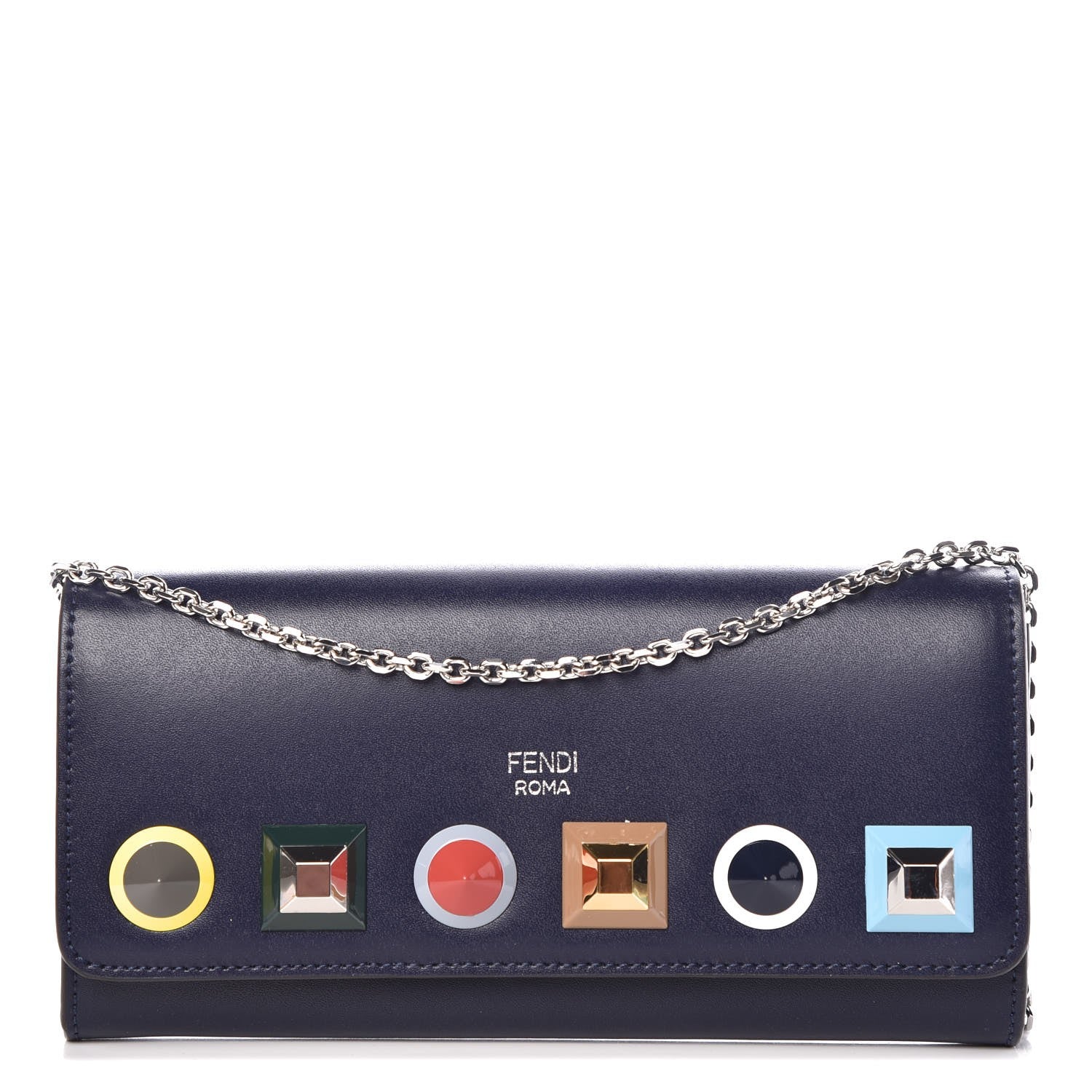 Fendi Vitello Liberty Studded Continental Wallet On Chain Blueberry Multicolor 1 of 8