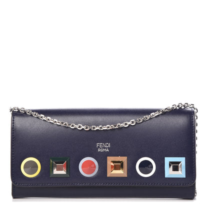 Fendi Vitello Liberty Studded Continental Wallet On Chain Blueberry Multicolor 1 of 8
