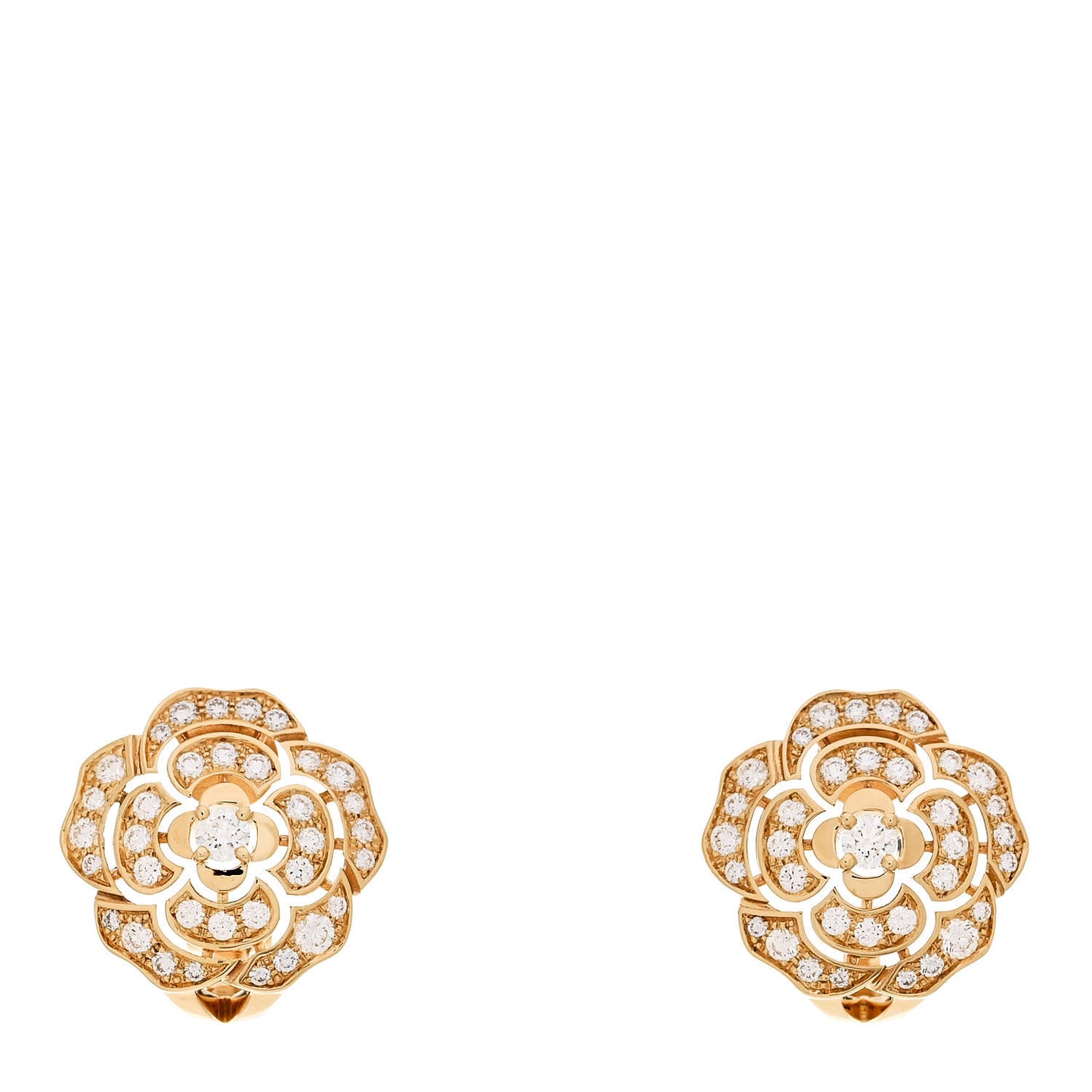 18K Yellow Gold Diamond Bouton de Camélia Earrings