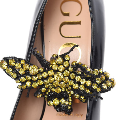 Gucci Polished Calfskin Removable Bee Elaisa Platform High Heel Pumps 37 Black 10 of 10