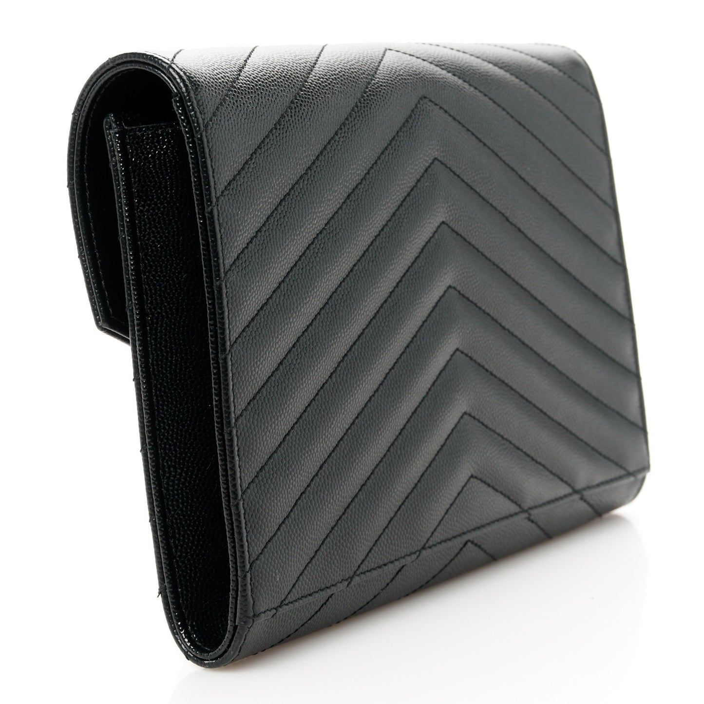 Grain De Poudre Matelasse Chevron Monogram Envelope Clutch Black