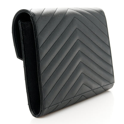 Saint Laurent Grain De Poudre Matelasse Chevron Monogram Envelope Clutch Black 3 of 11