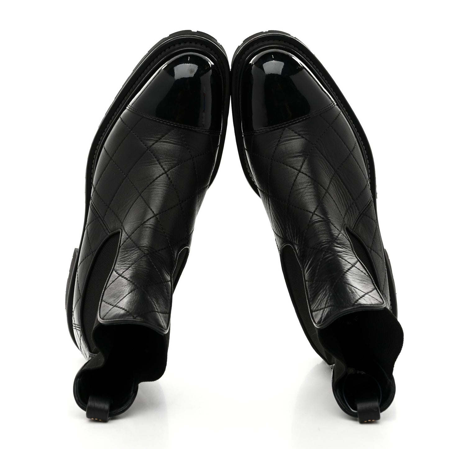 Calfskin Patent Cap Toe Quilted Short Boots 39 Black