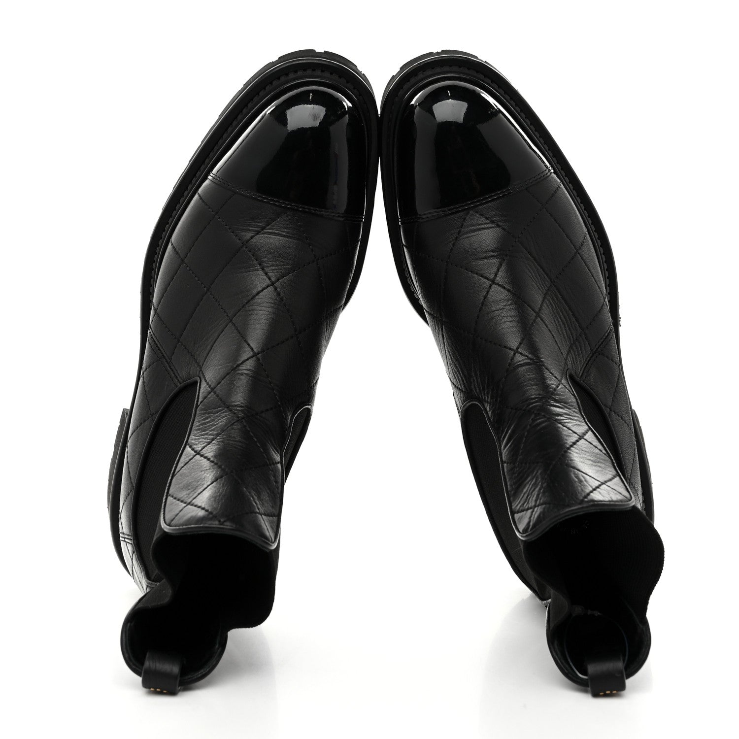 Chanel Calfskin Patent Cap Toe Quilted Short Boots 39 Black 2 of 9