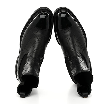 Chanel Calfskin Patent Cap Toe Quilted Short Boots 39 Black 2 of 9