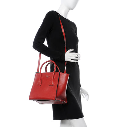 Prada Glace Calf Small Twin Pocket Tote Fuoco 2 of 13