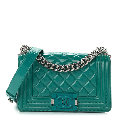 Chanel Patent Calfskin Quilted Small Plexiglass Boy Flap Turquoise 1 of 11