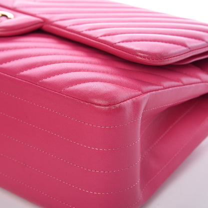 Chanel Lambskin Chevron Quilted Jumbo Double Flap Pink 12 of 17