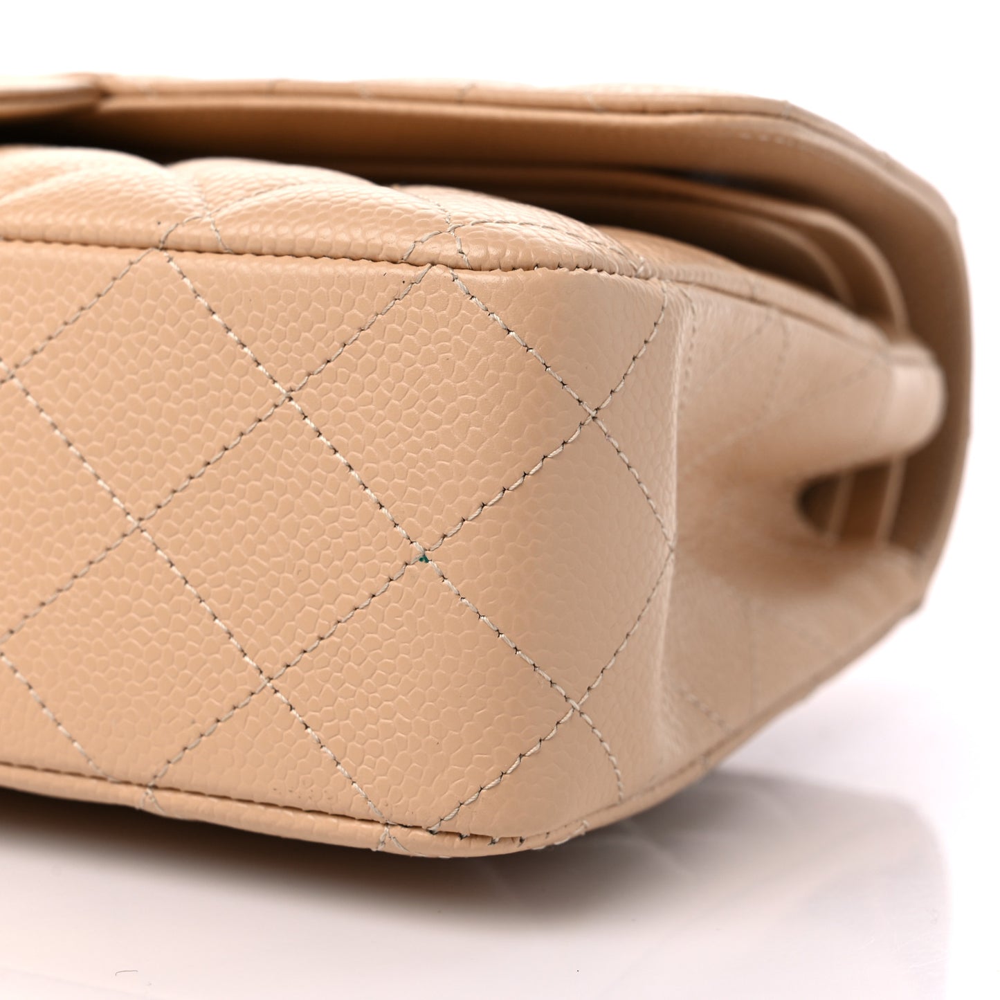 Caviar Quilted Medium Double Flap Beige