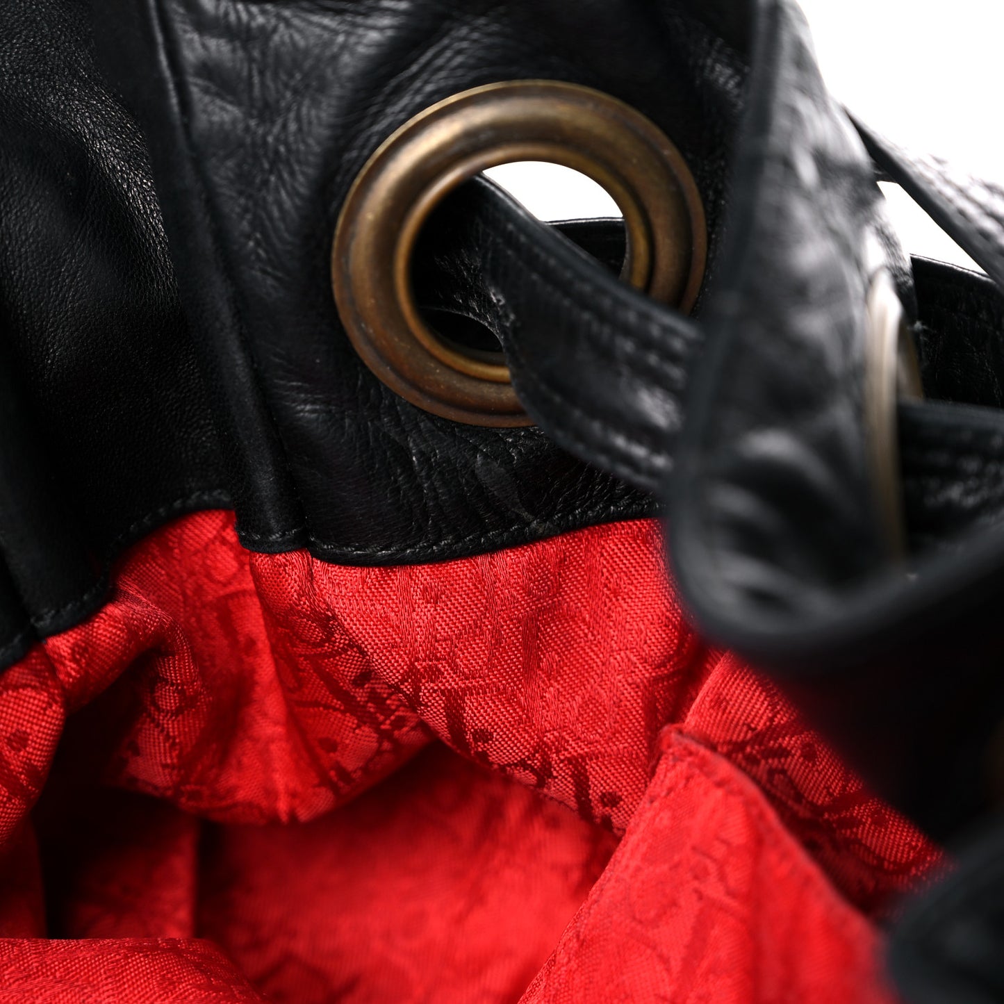 Lambskin Cannage Drawstring Bag Black