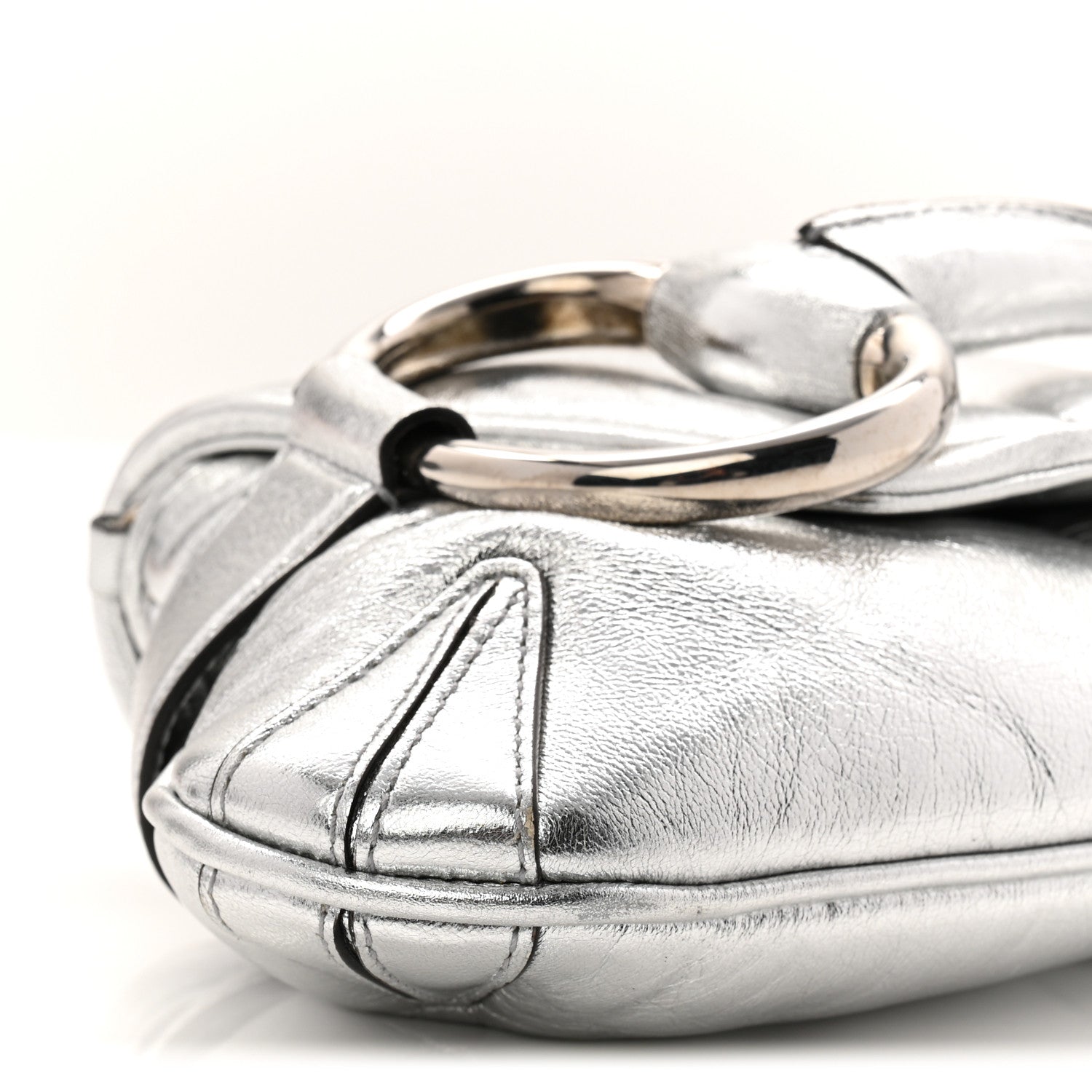 Gucci Metallic Nappa Vertical Matelasse Medium Maxi Horsebit Chain Shoulder Bag Silver 9 of 11