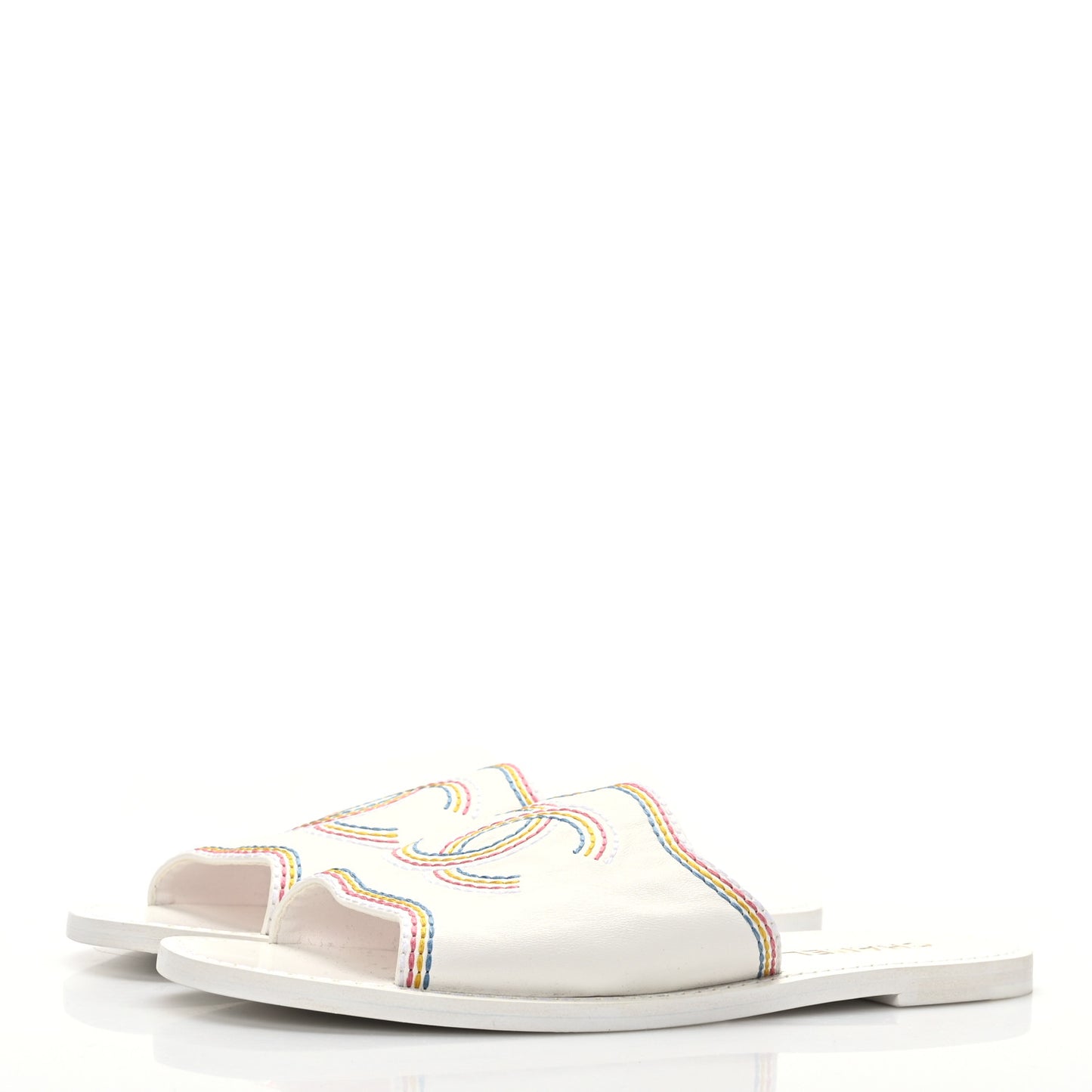 Calfskin Embroidered CC Sandal Mule 40 White