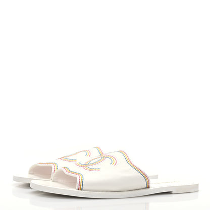 Chanel Calfskin Embroidered CC Sandal Mule 40 White 3 of 8