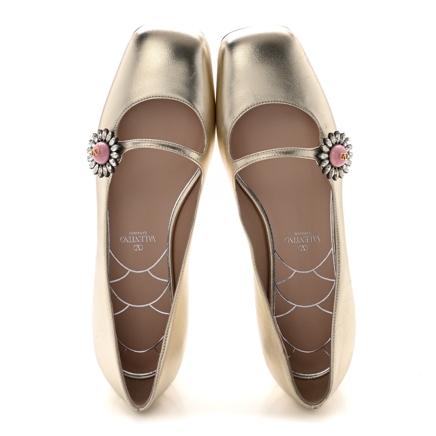 Valentino Garavani Metallic Kidskin Jewel Button Mary Jane Flats 37 Gold Pink 2 of 10