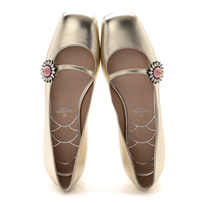 Valentino Garavani Metallic Kidskin Jewel Button Mary Jane Flats 37 Gold Pink 2 of 10