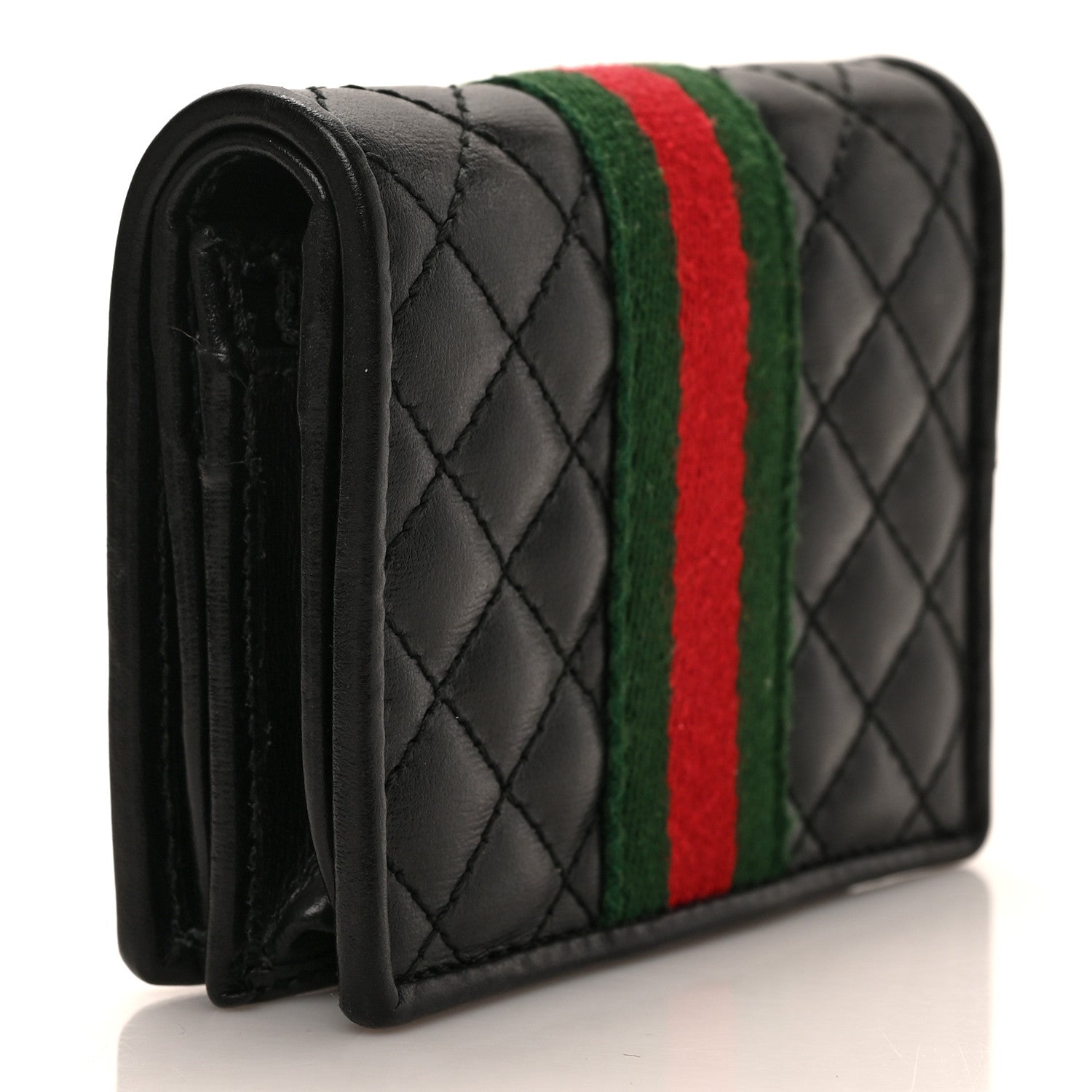 Gucci Calfskin Web Trapuntata GG Marmont Card Case Wallet Black 3 of 7