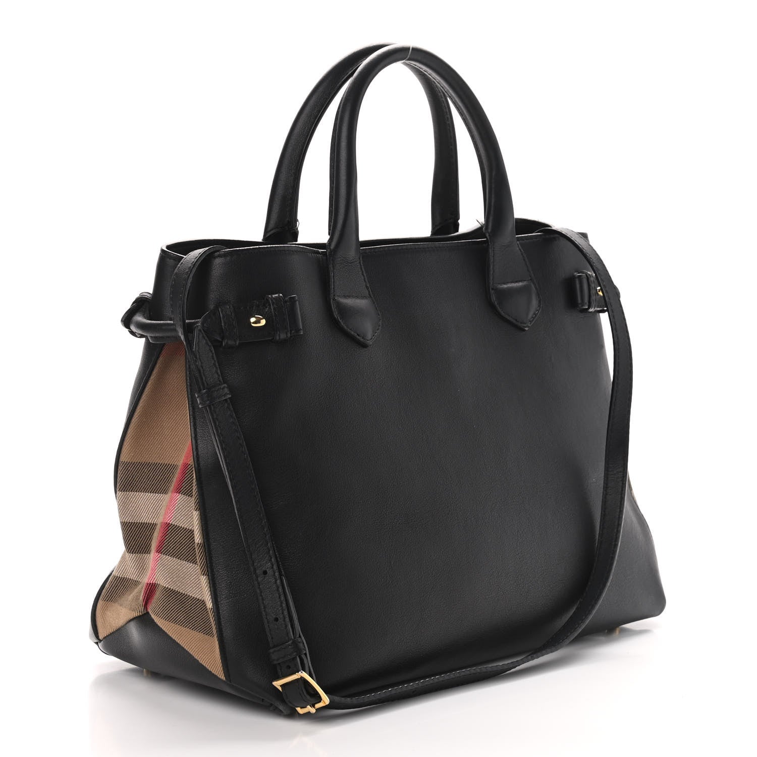 Burberry Calfskin House Check Small Banner Tote Black 3 of 13