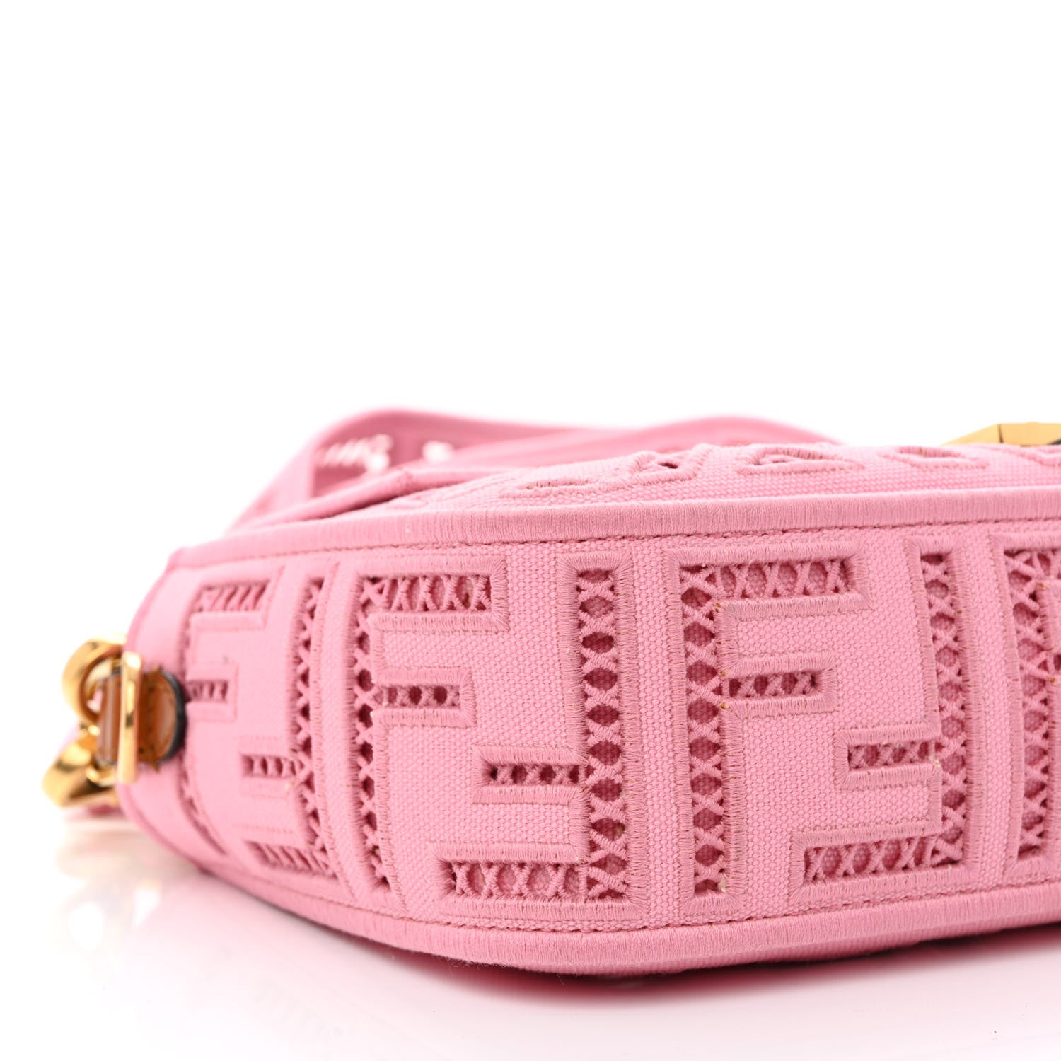 Fendi Canvas Cuoio Agata FF Ajour Embroidered Baguette Ciclamino Cuoio 8 of 12