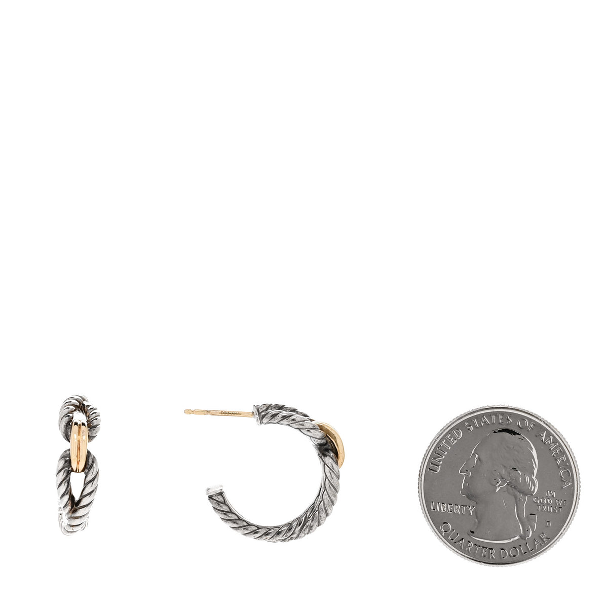 David Yurman Sterling Silver 18K Yellow Gold Small Cable Loop Hoop Earrings 2 of 5