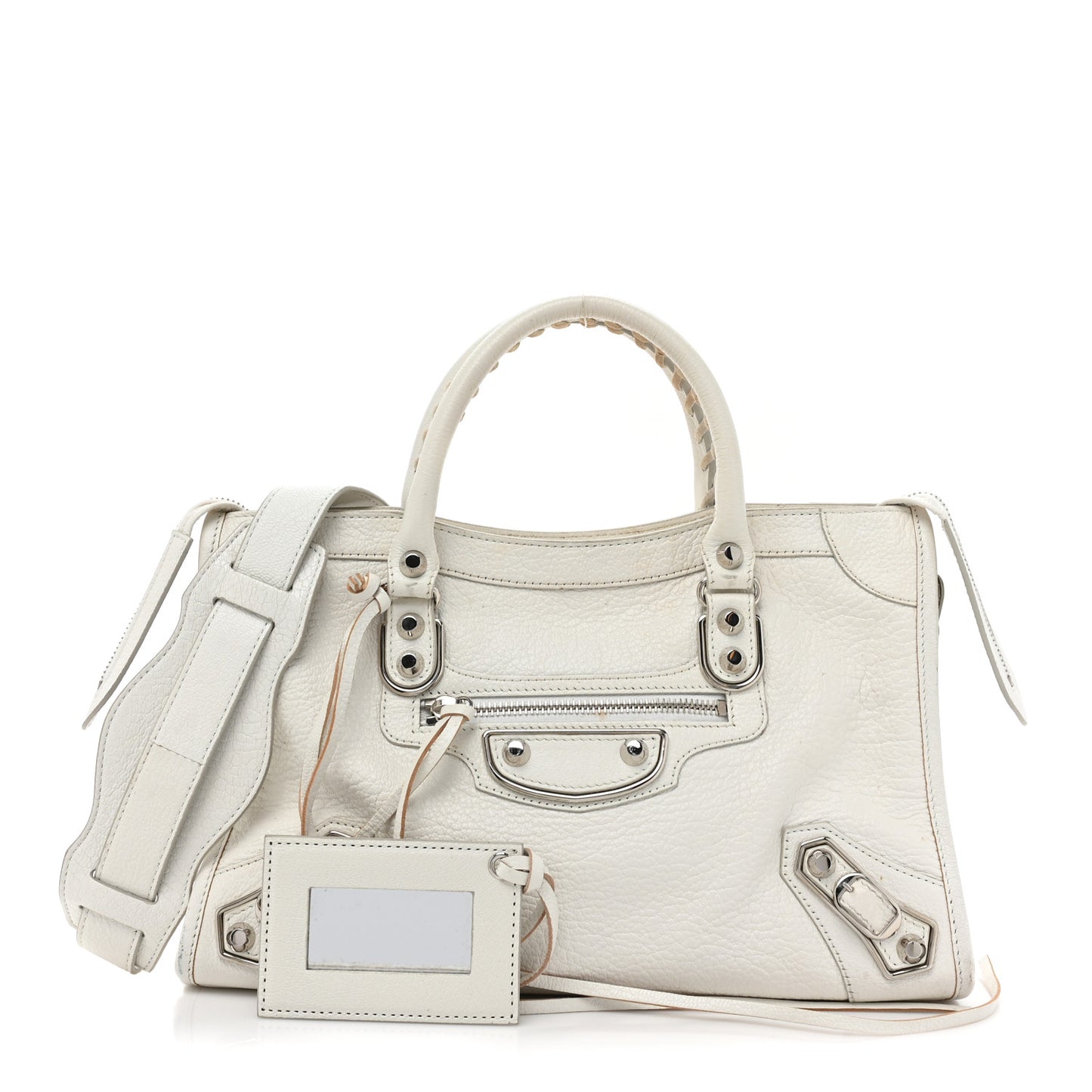 Chevre Silver Metallic Edge Hardware S City White