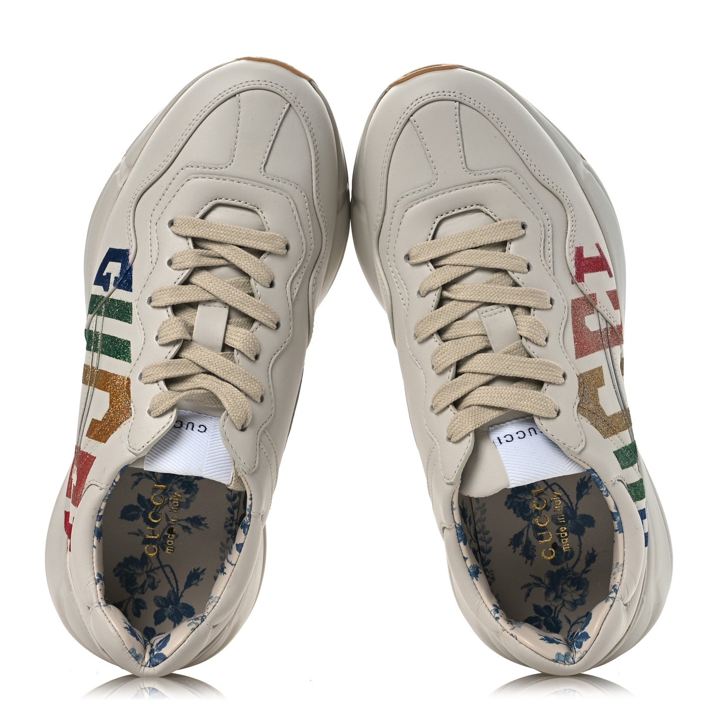 Calfskin Glitter Game Logo Womens Rhyton Sneakers 37.5 Mystic White