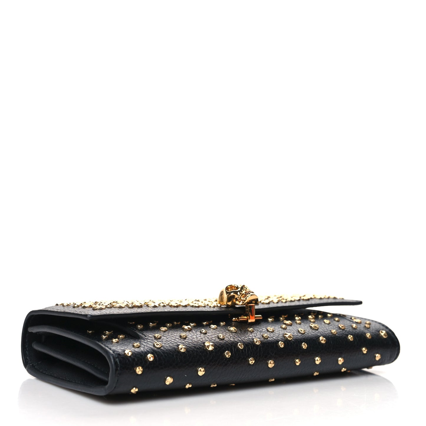 Calfskin Studded Skull Wallet on Chain Black
