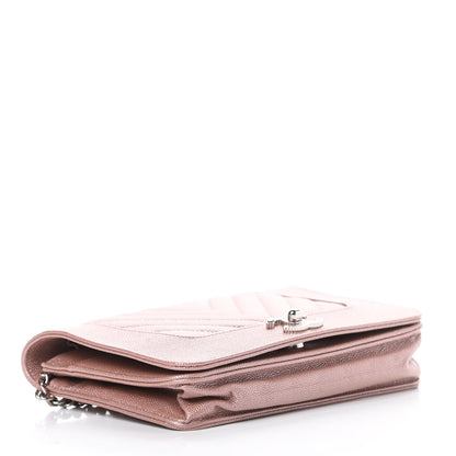 Chanel Metallic Caviar Chevron Quilted Vintage Mademoiselle Wallet On Chain WOC Pink 4 of 12