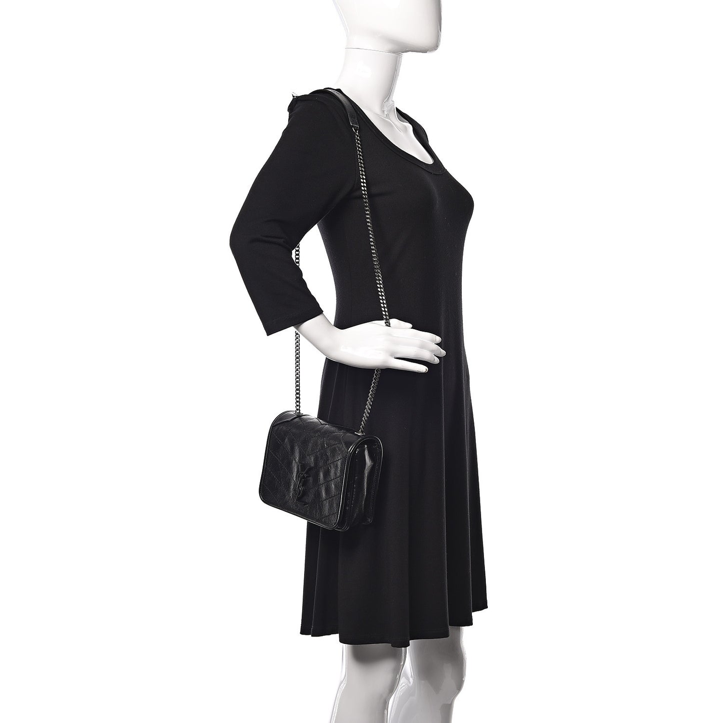 Crinkled Calfskin Matelasse Monogram Niki Chain Wallet Black