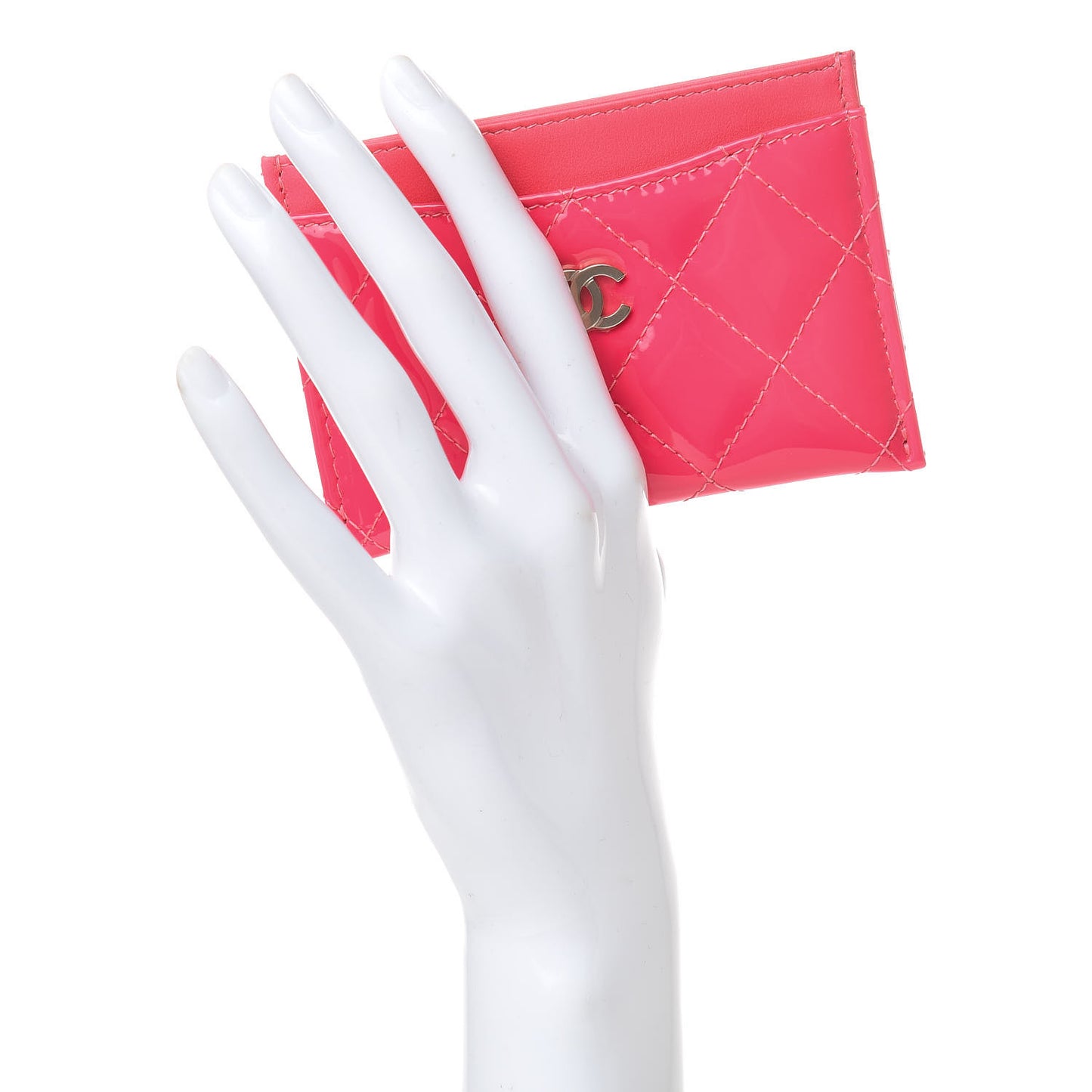 Patent Quilted Card Holder Pink
