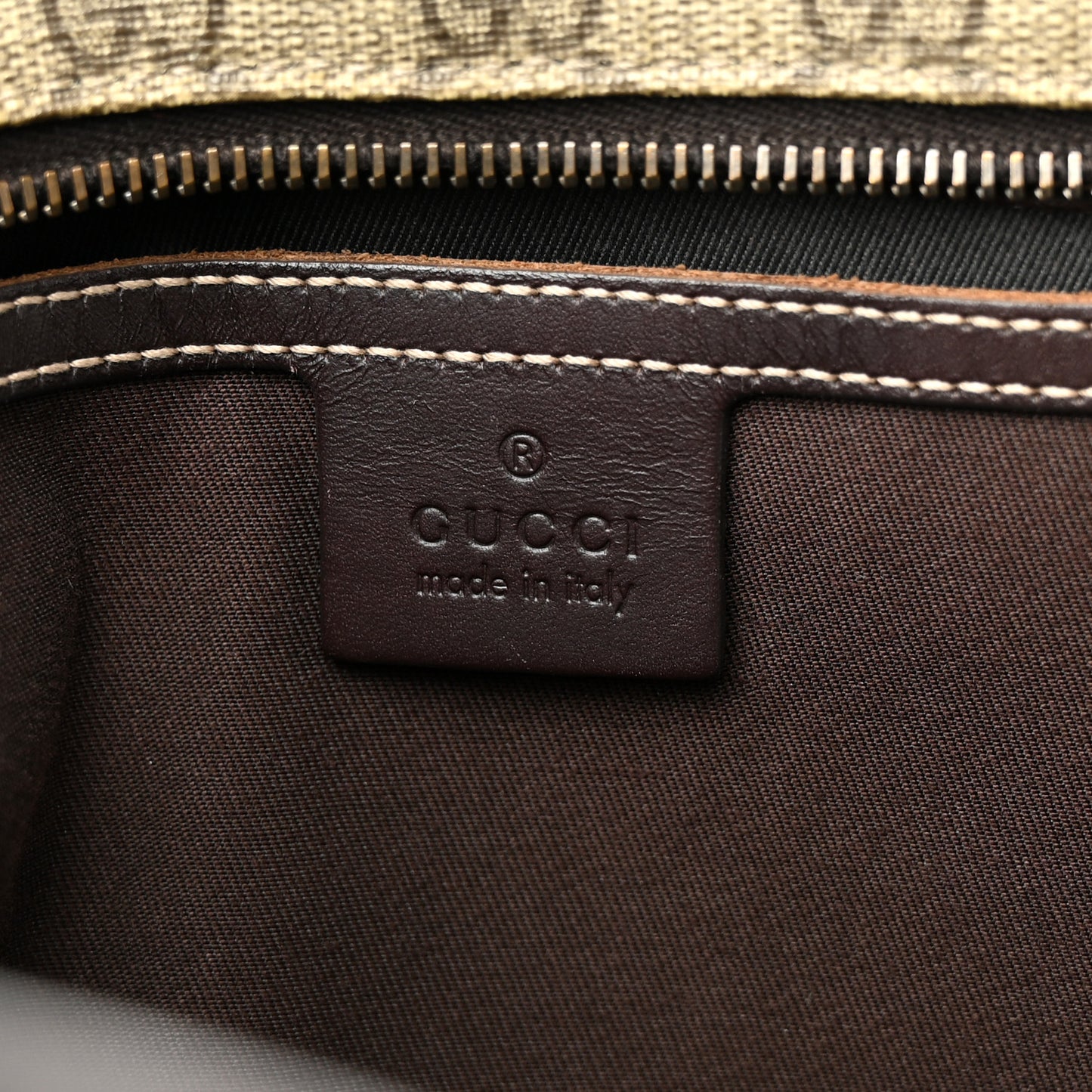 GG Supreme Monogram Large Zippered Shopping Tote Brown