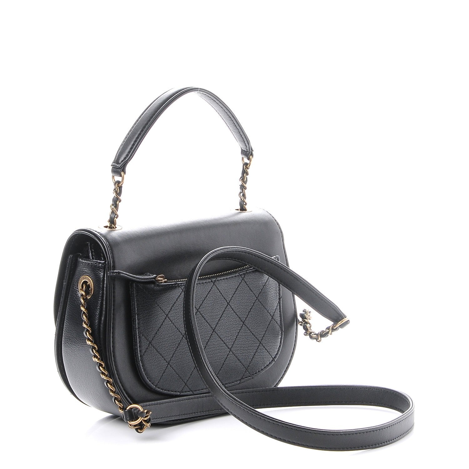 Chanel Shiny Calfskin Goatskin Quilted Small Coco Curve Messenger Flap Black 3 of 7