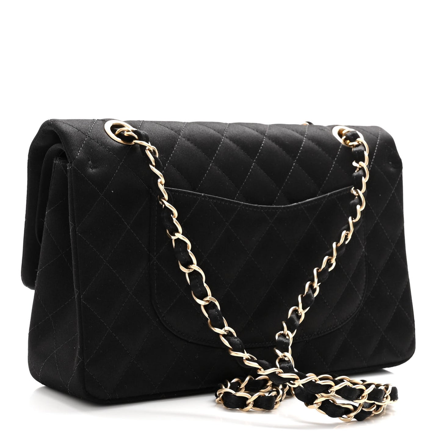 Satin Quilted Medium Double Flap Black