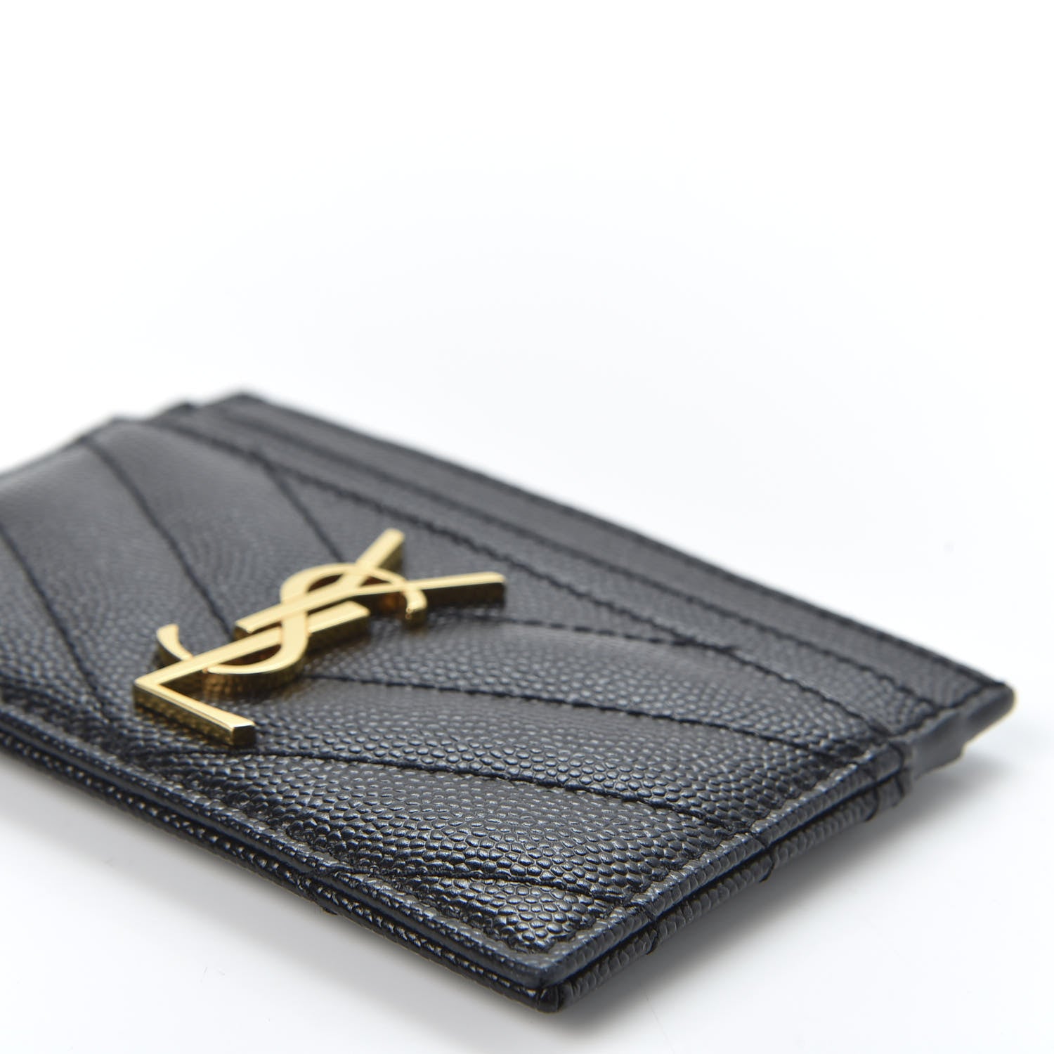 Saint Laurent Grain De Poudre Matelasse Chevron Monogram Credit Card Case Black 6 of 8
