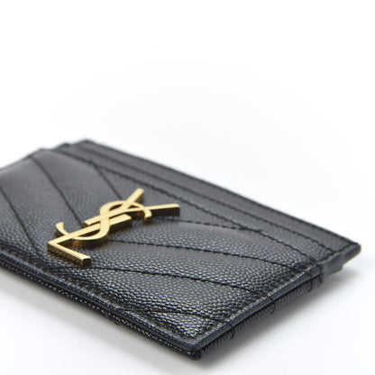 Saint Laurent Grain De Poudre Matelasse Chevron Monogram Credit Card Case Black 6 of 8