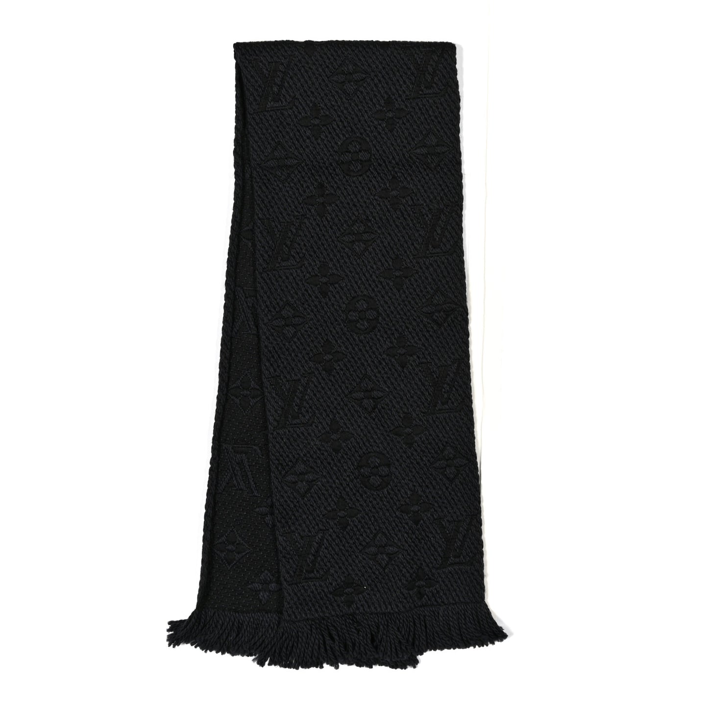 Wool Silk Logomania Scarf Charcoal Grey