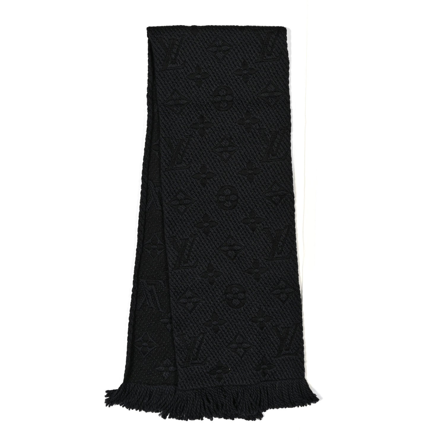 Louis Vuitton Wool Silk Logomania Scarf Charcoal Grey 2 of 4