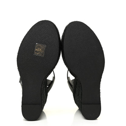 Saint Laurent Calfskin Tribute 95 Platform Espadrille Wedge Sandals 37 Black 6 of 9