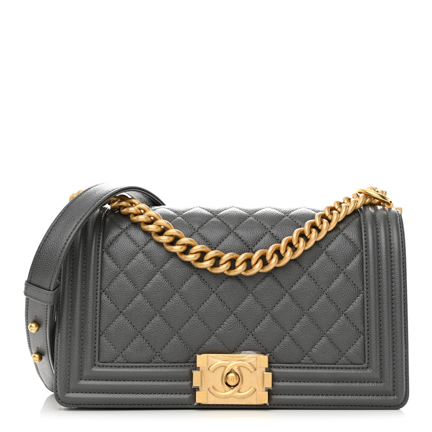 Caviar Quilted Medium Boy Flap Grey
