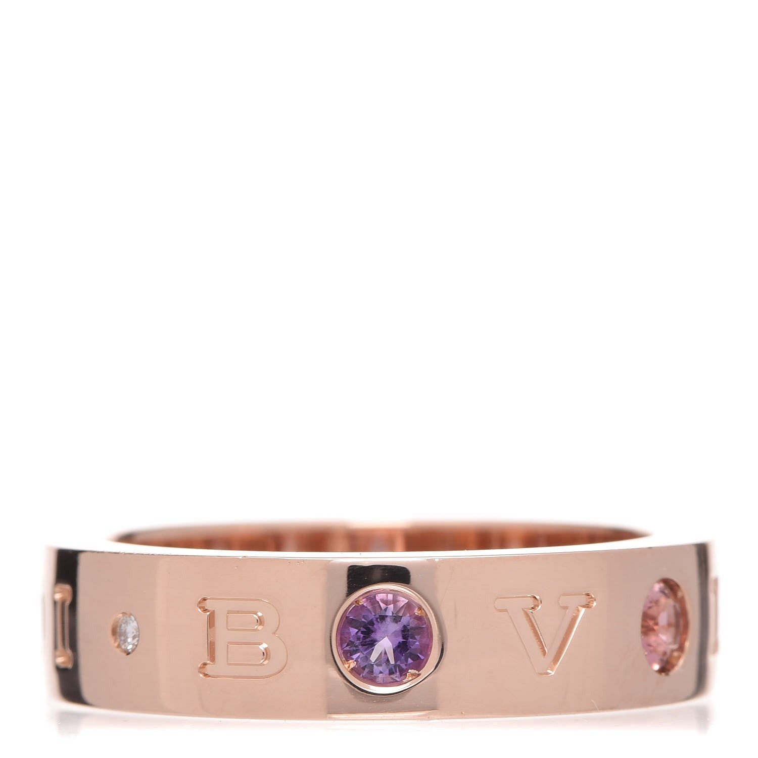 Bulgari 18K Rose Gold Diamond Amethyst Tourmaline Band Ring 55 7 4 of 6