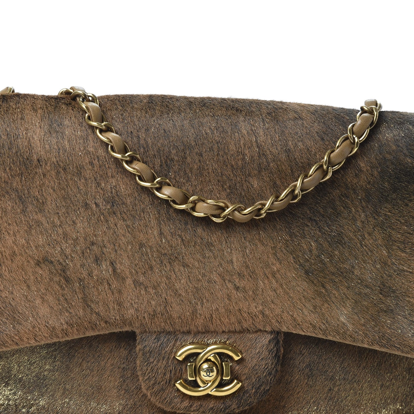 Pony Hair Lambskin Medium Paris Dallas Single Flap Brown