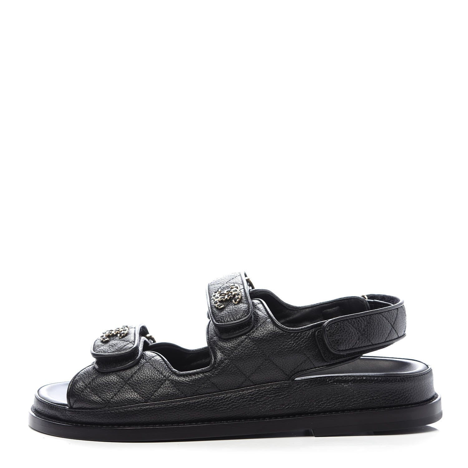 Chanel Grained Calfskin Velcro Dad Sandals 36.5 Black 1 of 9