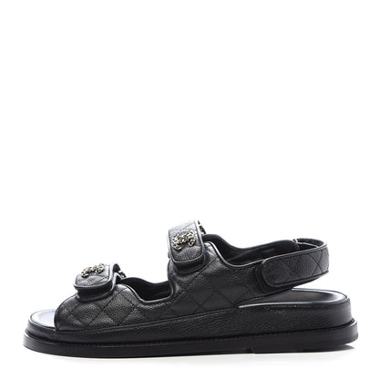 Chanel Grained Calfskin Velcro Dad Sandals 36.5 Black 1 of 9