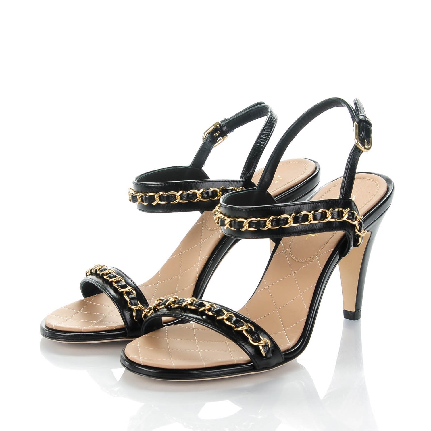 Chanel Crumpled Calfskin Chain Sandals 36 Black 3 of 7