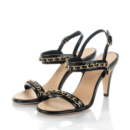 Chanel Crumpled Calfskin Chain Sandals 36 Black 3 of 7
